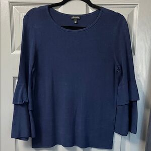 Talbots Navy Ruffle Sleeve Knit Top
